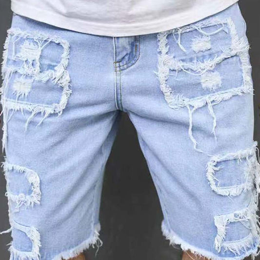 Men’s Distressed Ripped Denim Knee-Length Shorts