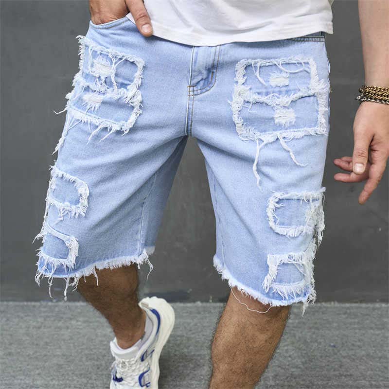 Men’s Distressed Ripped Denim Knee-Length Shorts