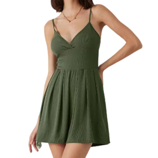 Women's Ribbed V-Neck Romper