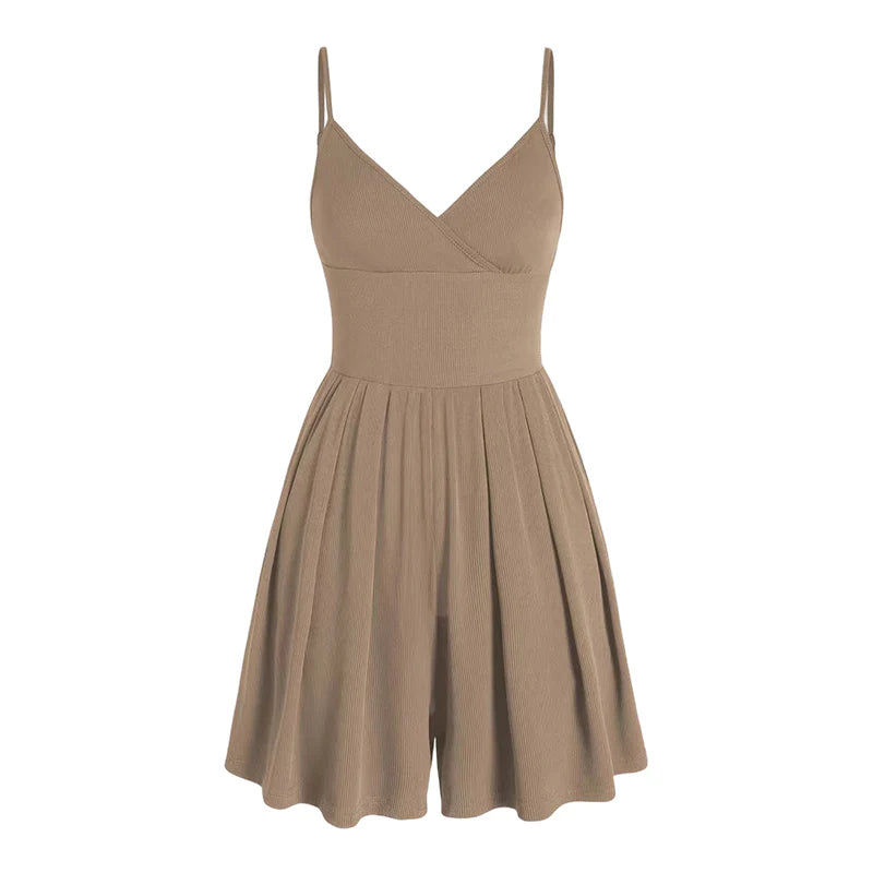 Women's Ribbed V-Neck Romper