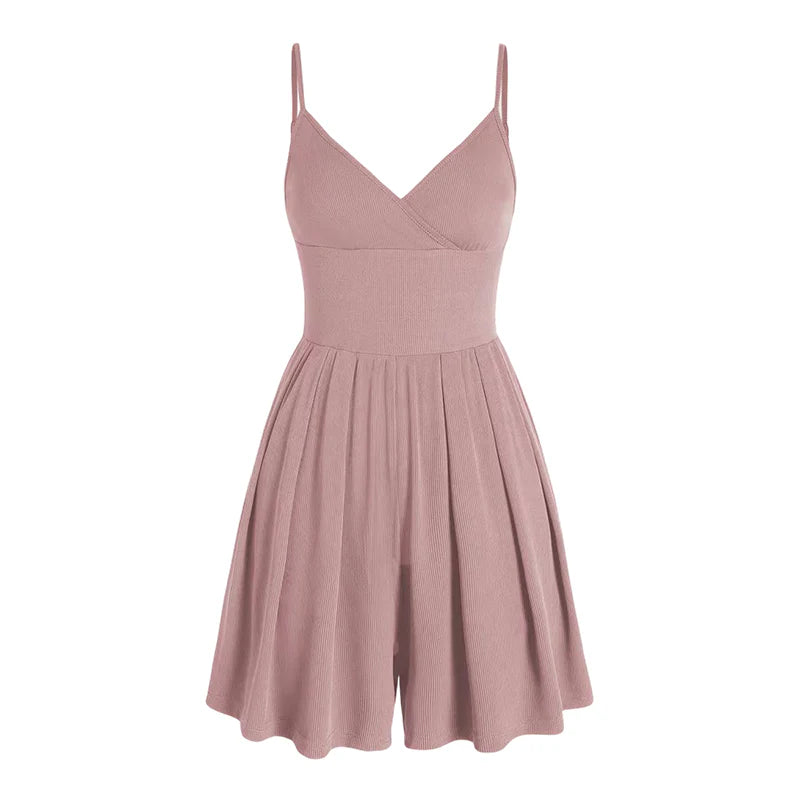 Women's Ribbed V-Neck Romper
