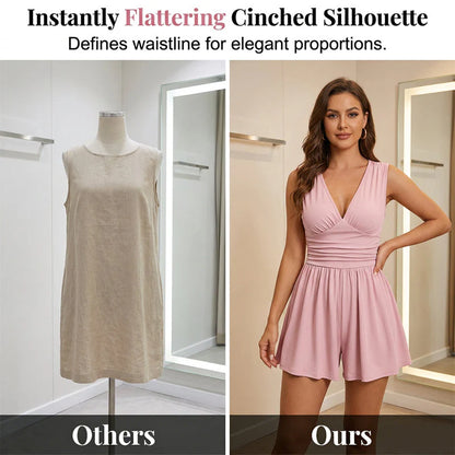 Women’s V-Neck Ruched Waist Romper