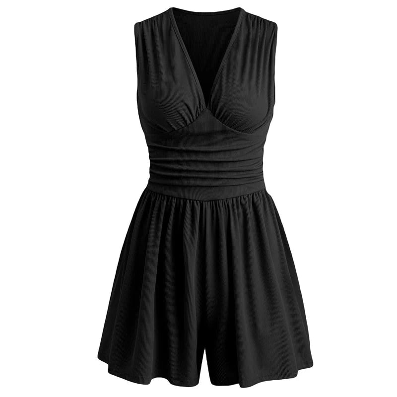 Women’s V-Neck Ruched Waist Romper