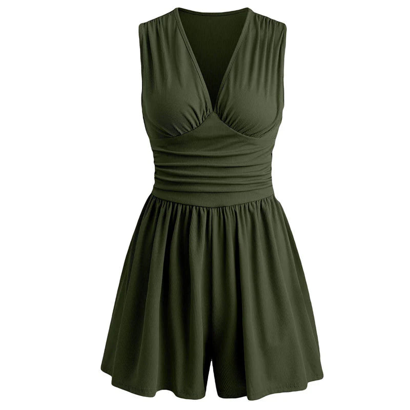 Women’s V-Neck Ruched Waist Romper