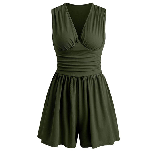 Women’s V-Neck Ruched Waist Romper