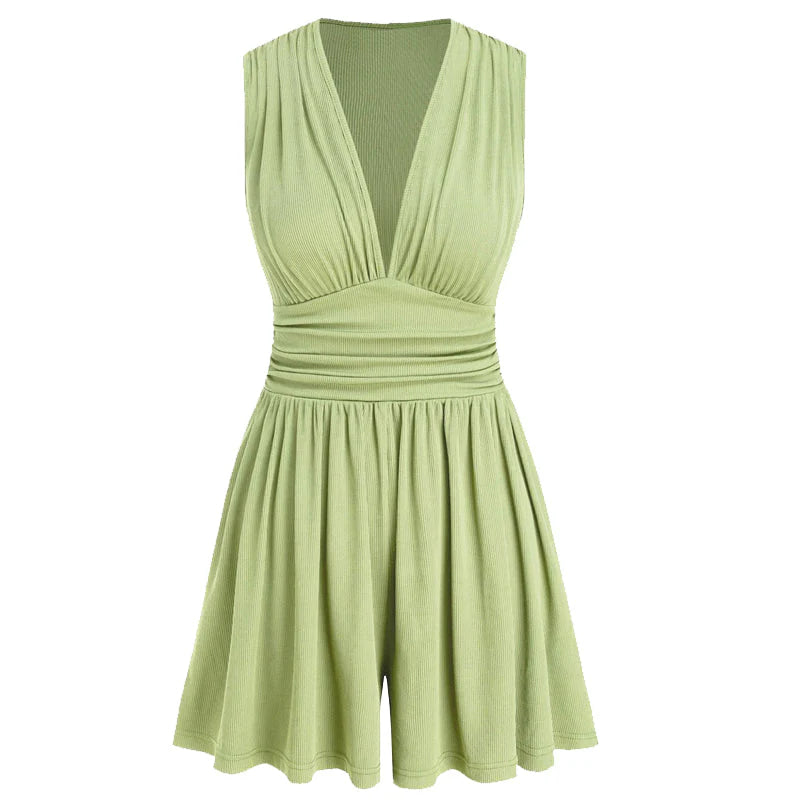 Women’s V-Neck Ruched Waist Romper