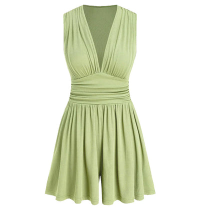 Women’s V-Neck Ruched Waist Romper