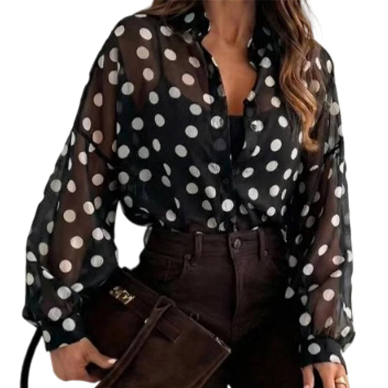 Women's Polka-Dot Button-Front Blouse