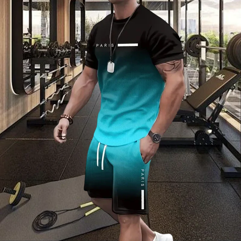 Men’s Gradient T-Shirt and Shorts Set