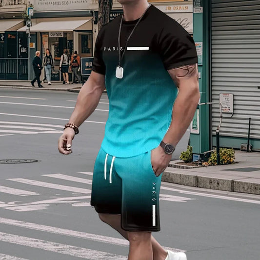 Men’s Gradient T-Shirt and Shorts Set