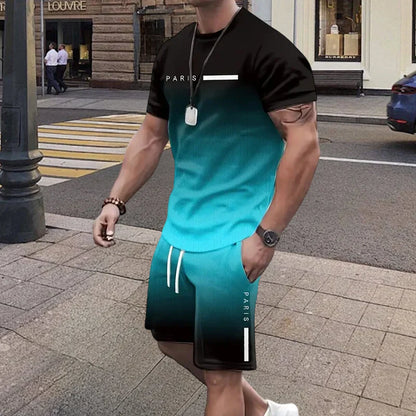 Men’s Gradient T-Shirt and Shorts Set
