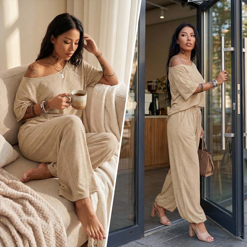 Women's Asymmetric Off-Shoulder Trouser Set