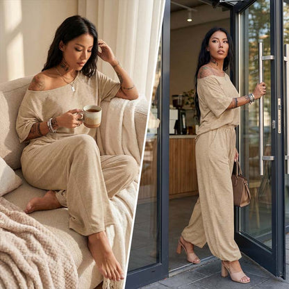 Women's Asymmetric Off-Shoulder Trouser Set