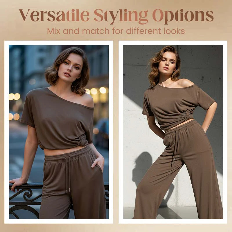 Women's Asymmetric Off-Shoulder Trouser Set