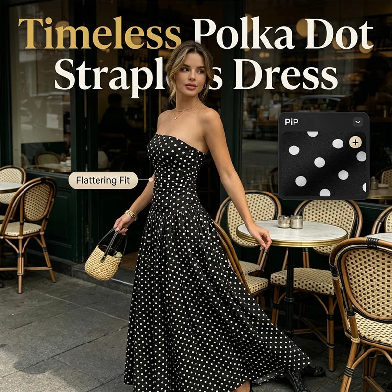 Women’s Strapless Polka Dot Maxi Dress