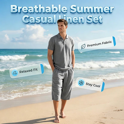 Men’s Linen-Blend Polo Shirt and Shorts Set