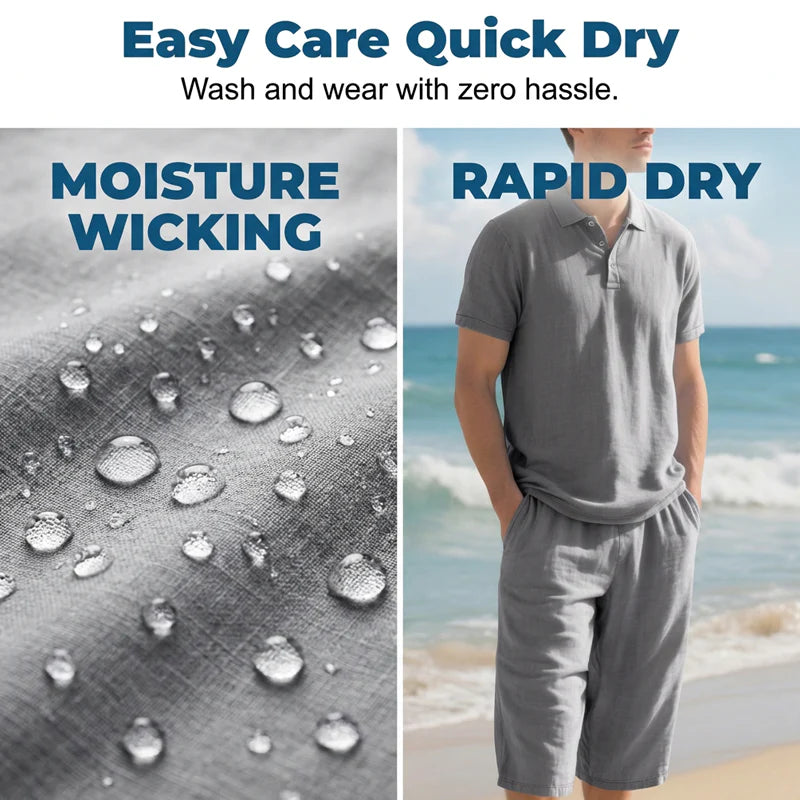 Men’s Linen-Blend Polo Shirt and Shorts Set