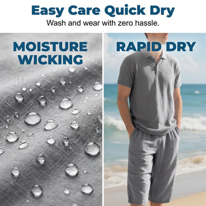 Men’s Linen-Blend Polo Shirt and Shorts Set