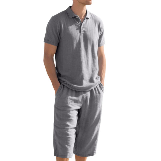 Men’s Linen-Blend Polo Shirt and Shorts Set