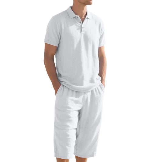 Men’s Linen-Blend Polo Shirt and Shorts Set