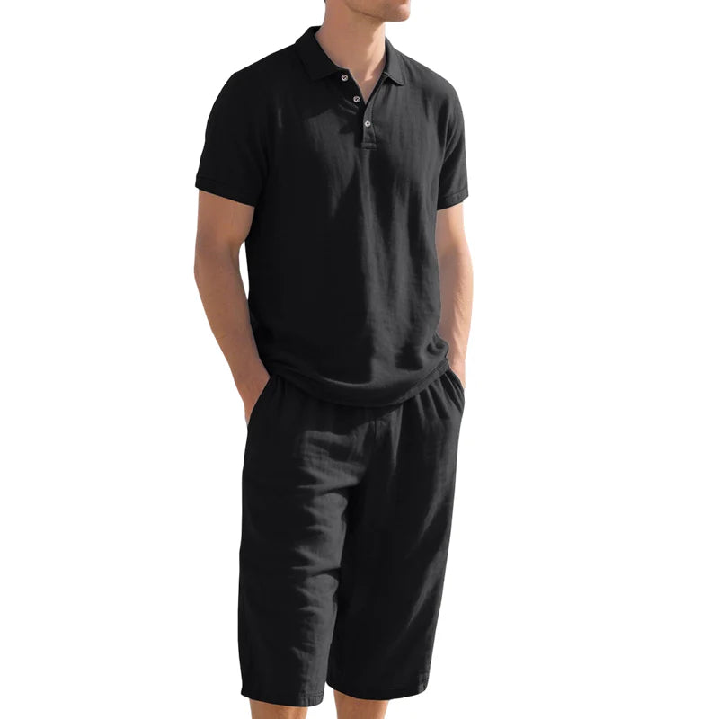 Men’s Linen-Blend Polo Shirt and Shorts Set