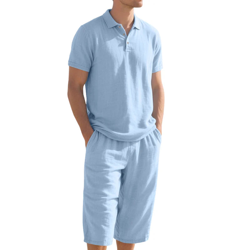 Men’s Linen-Blend Polo Shirt and Shorts Set