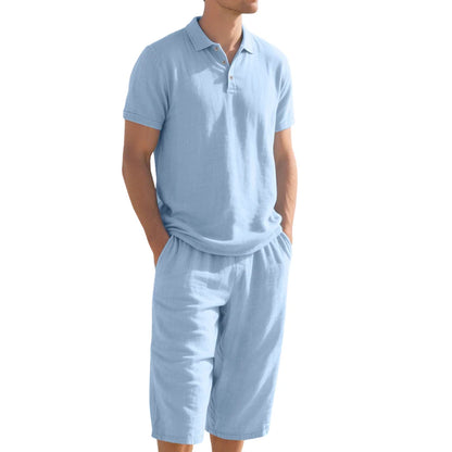 Men’s Linen-Blend Polo Shirt and Shorts Set