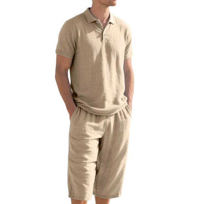 Men’s Linen-Blend Polo Shirt and Shorts Set