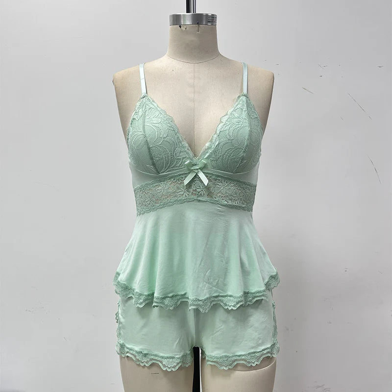 Women’s Lace Trim Cami and Shorts Pyjama Set