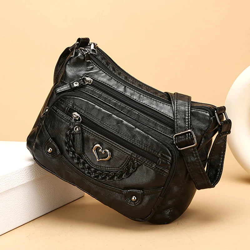 Women's Multi Pocket Leather-Look Crossbody Bag
