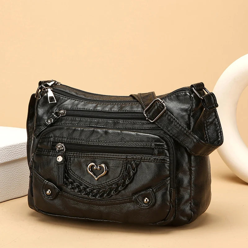 Women's Multi Pocket Leather-Look Crossbody Bag