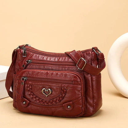 Women's Multi Pocket Leather-Look Crossbody Bag