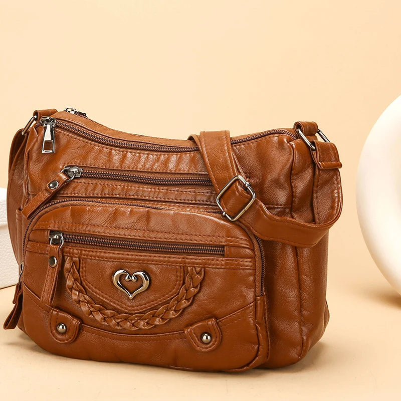 Women's Multi Pocket Leather-Look Crossbody Bag