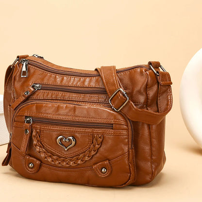 Women's Multi Pocket Leather-Look Crossbody Bag