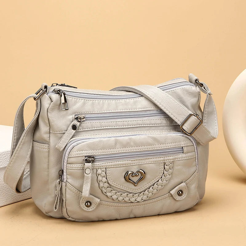 Women's Multi Pocket Leather-Look Crossbody Bag