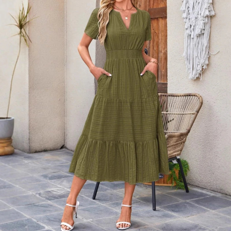 Women’s Tiered V-Neck Midi Dress