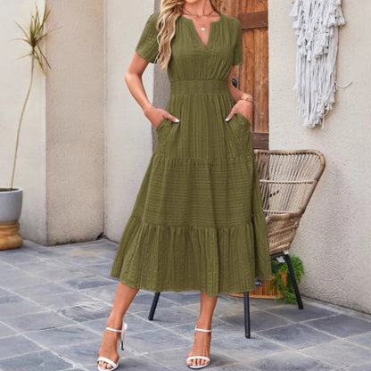 Women’s Tiered V-Neck Midi Dress