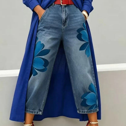 Womne's Floral Print Cropped Denim Jeans
