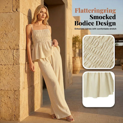 Women’s Ruched Cami Top & Wide-Leg Trousers Set