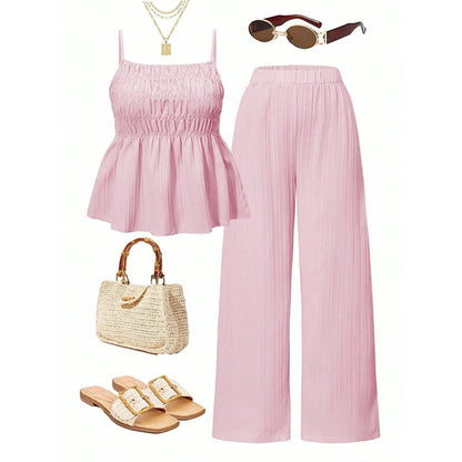 Women’s Ruched Cami Top & Wide-Leg Trousers Set