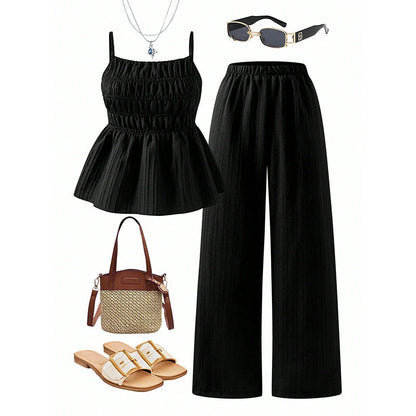 Women’s Ruched Cami Top & Wide-Leg Trousers Set