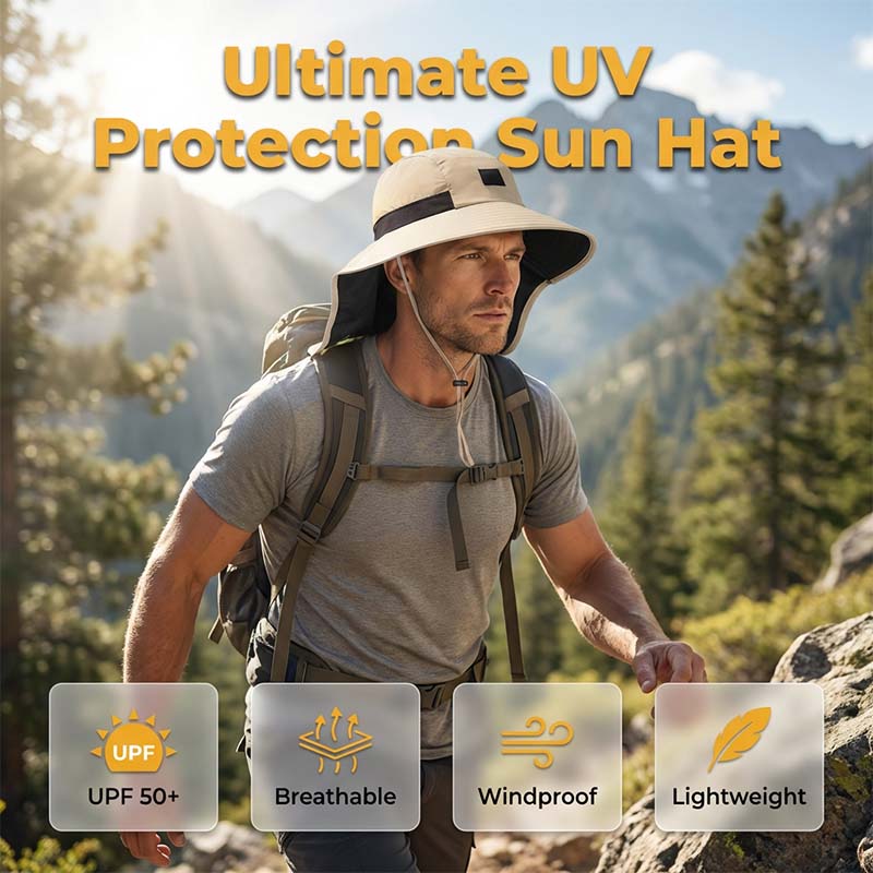 Wide-Brim Sun Hat with Neck Cover