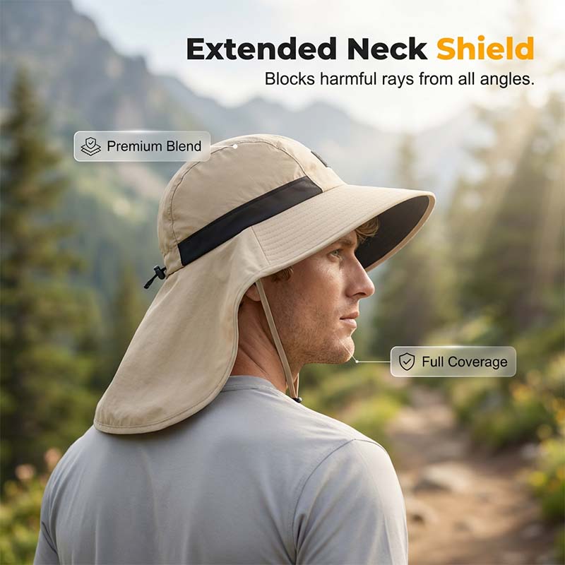 Wide-Brim Sun Hat with Neck Cover