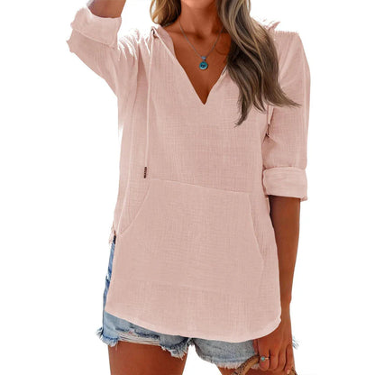 Women's V-Neck Hooded Pocket Top