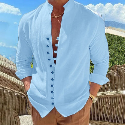 Men's Stand Collar Button Shirt