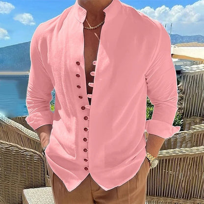 Men's Stand Collar Button Shirt