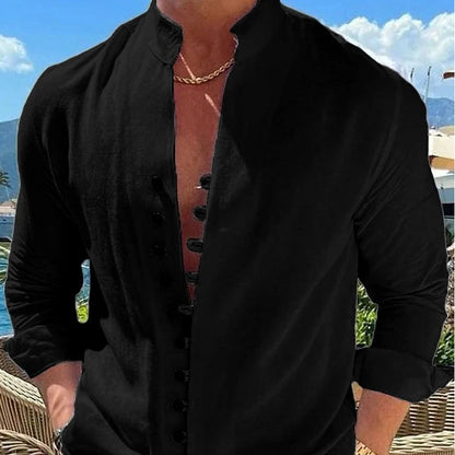 Men's Stand Collar Button Shirt