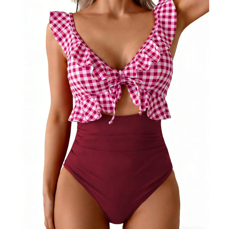 Women’s Ruffle V-Neck One-Piece Swimsuit