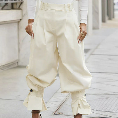 Women's Pleated Lantern Trousers with Ruffle Cuffs