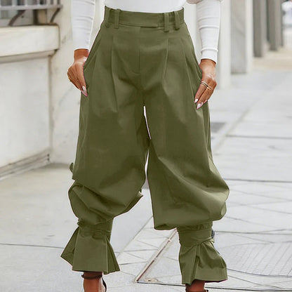 Women's Pleated Lantern Trousers with Ruffle Cuffs